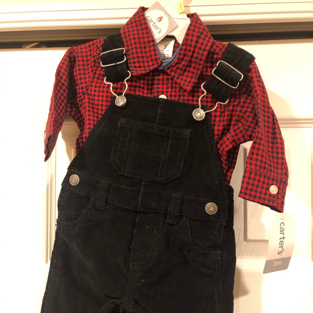 Carters Red and Black Plaid shirt with overalls